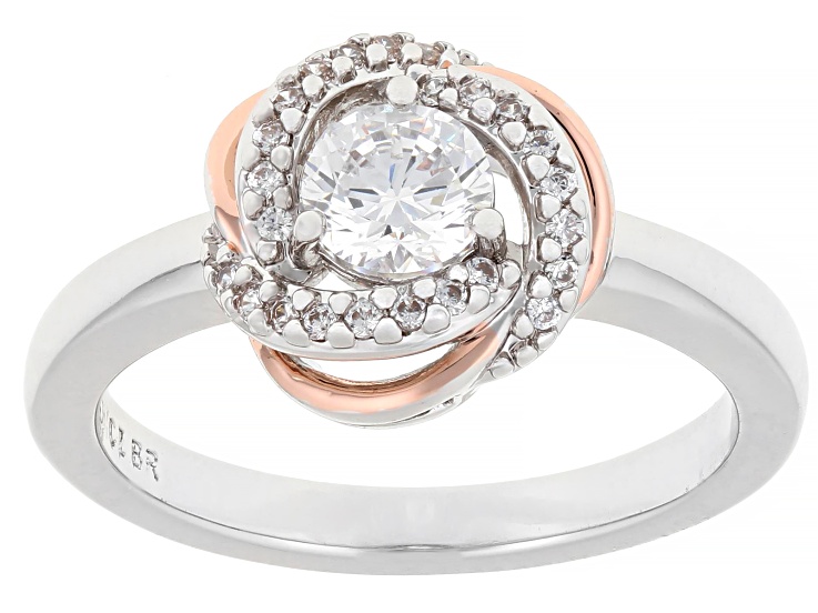 White Cubic Zirconia Rhodium And 18k Rose Gold Over Brass Ring 1.05ctw