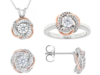 Picture of White Cubic Zirconia Rhodium And 18k Rose Gold Over Brass Jewelry Set 3.27ctw