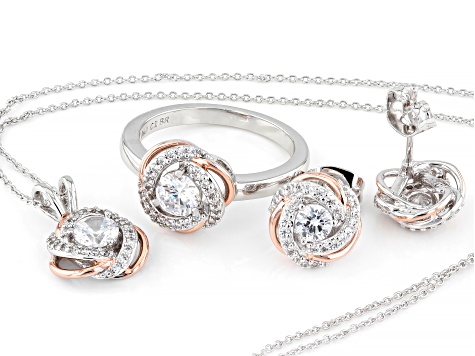 White Cubic Zirconia Rhodium And 18k Rose Gold Over Brass Jewelry