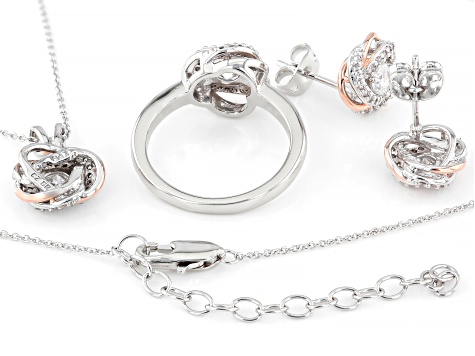 White Cubic Zirconia Rhodium And 18k Rose Gold Over Brass Jewelry