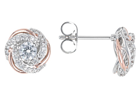 White Cubic Zirconia Rhodium And 18k Rose Gold Over Brass Jewelry