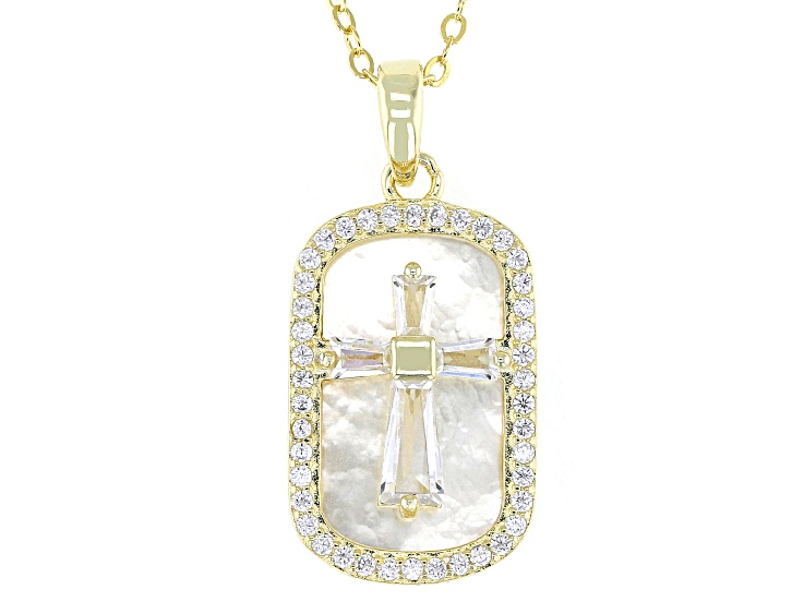 Mother-of-Pearl and White Cubic Zirconia 18k Yellow Gold Over