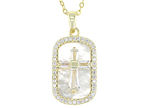 Mother-of-Pearl and White Cubic Zirconia 18k Yellow Gold Over