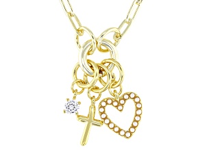 Shell Pearl and White Cubic Zirconia 18k Yellow Gold Over Sterling Silver Necklace1.1mm and 0.18ctw