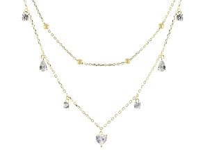 White Cubic Zirconia 18k Yellow Gold Over Sterling Silver Multi-Row Necklace 3.56ctw