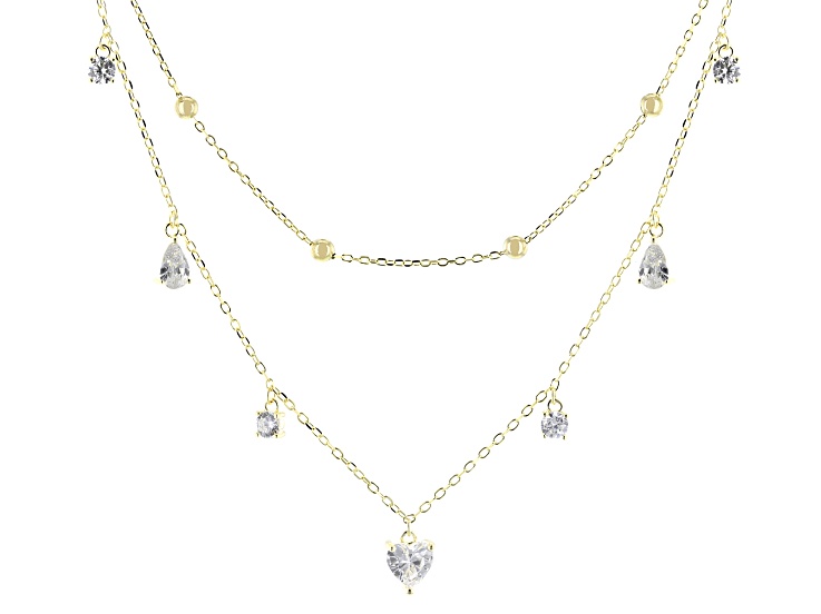 White Cubic Zirconia 18k Yellow Gold Over Sterling Silver Multi-Row Necklace 3.56ctw