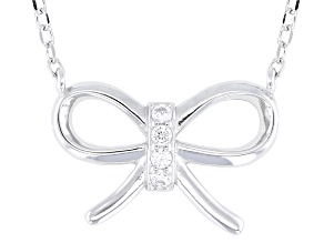 Cubic Zirconia Rhodium Over Sterling Silver Bow Necklace 0.03ctw