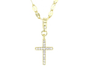 White Cubic Zirconia 18k Yellow Gold Over Sterling Silver Cross Pendant 0.13ctw