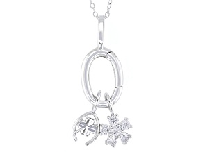 White Cubic Zirconia Rhodium Over Sterling Silver Clover and Wishbone Pendant 0.36ctw