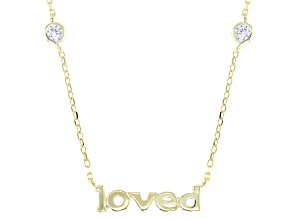White Cubic Zirconia 18k Yellow Gold Over Sterling Silver Loved Necklace 0.20ctw