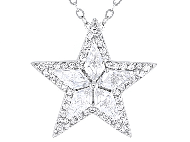 White Cubic Zirconia Rhodium Over Sterling Silver Star Pendant 2.05ctw