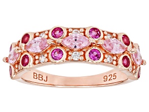 Pink Lab Created Sapphire with Pink & White Cubic Zirconia 18k Rose Gold Over Silver Ring 1.79ctw