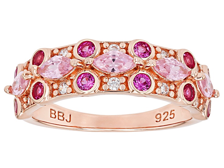 Pink Lab Created Sapphire with Pink & White Cubic Zirconia 18k Rose Gold Over Silver Ring 1.79ctw