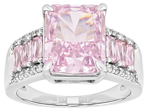 Pink And White Cubic Zirconia Rhodium Over Silver Ice Flower Cut Ring 9.80ctw