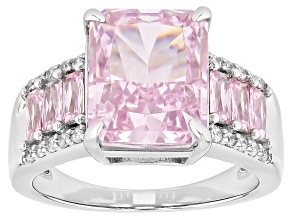 Pink And White Cubic Zirconia Rhodium Over Silver Ice Flower Cut Ring 9.80ctw