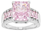 Pink And White Cubic Zirconia Rhodium Over Silver Ice Flower Cut Ring 9.80ctw