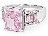 Pink And White Cubic Zirconia Rhodium Over Silver Ice Flower Cut Ring 9.80ctw