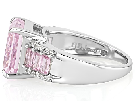 Pink And White Cubic Zirconia Rhodium Over Silver Ice Flower Cut