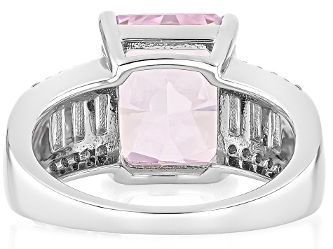 Pink And White Cubic Zirconia Rhodium Over Silver Ice Flower Cut Ring 9.80ctw