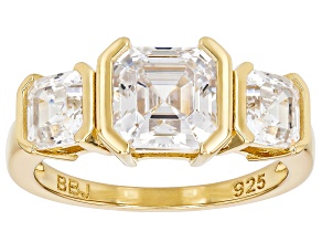 White Cubic Zirconia 18k Yellow Gold Over Sterling Silver Asscher Cut Ring 4.25ctw