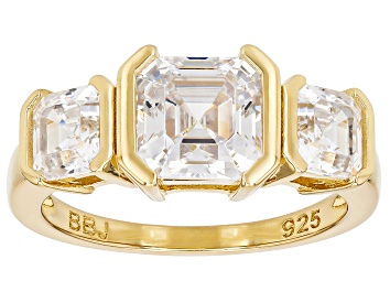 Picture of White Cubic Zirconia 18k Yellow Gold Over Sterling Silver Asscher Cut Ring 4.25ctw