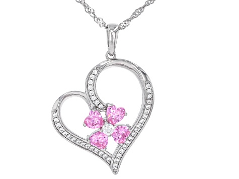 Pink and White Cubic Zirconia Rhodium Over Sterling Silver