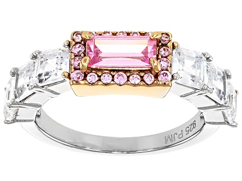 Pink And White Cubic Zirconia Rhodium Plated Asscher Cut Tennis