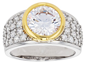 White Cubic Zirconia Rhodium and 18k Yellow Gold Over Sterling Silver Ring 6.38ctw