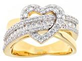 White Cubic Zirconia 18k Yellow Gold and Rhodium Over Sterling Silver Heart Ring 1.68ctw