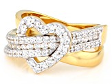 White Cubic Zirconia 18k Yellow Gold and Rhodium Over Sterling Silver Heart Ring 1.68ctw