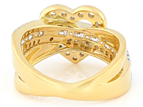 White Cubic Zirconia 18k Yellow Gold and Rhodium Over Sterling Silver Heart Ring 1.68ctw