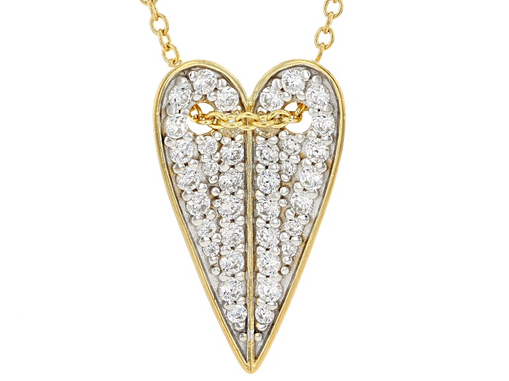 White Cubic Zirconia 18k Yellow Gold and Rhodium Over Sterling Silver HeartNecklace 0.93ctw