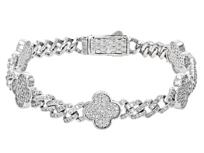 White Cubic Zirconia Rhodium Over Brass Monaco Link Clover Bracelet 5.10ctw