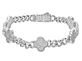 White Cubic Zirconia Rhodium Over Brass Monaco Link Clover Bracelet 5.10ctw