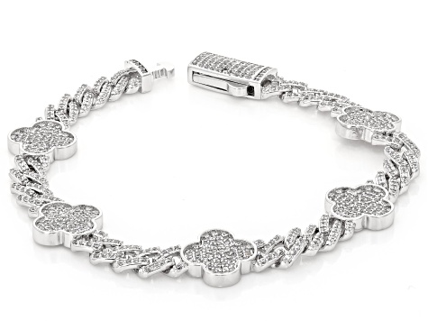 White Cubic Zirconia Rhodium Over Brass Monaco Link Clover Bracelet 5.10ctw