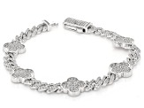 White Cubic Zirconia Rhodium Over Brass Monaco Link Clover Bracelet 5.10ctw