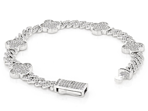 White Cubic Zirconia Rhodium Over Brass Monaco Link Clover Bracelet 5.10ctw