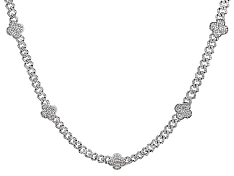 White Cubic Zirconia Rhodium Over Brass Monaco Link Clover Necklace 10.76ctw