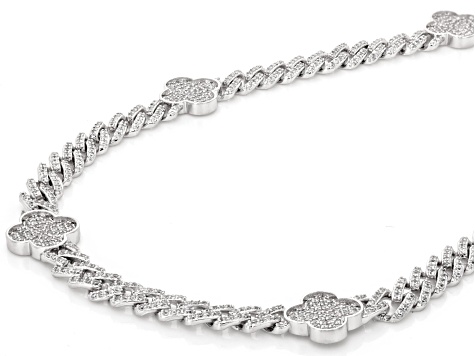 White Cubic Zirconia Rhodium Over Brass Monaco Link Clover Necklace 10.76ctw
