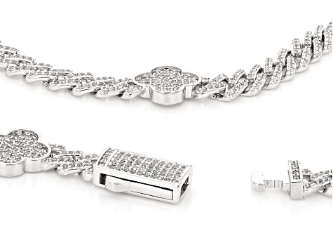 White Cubic Zirconia Rhodium Over Brass Monaco Link Clover Necklace 10.76ctw