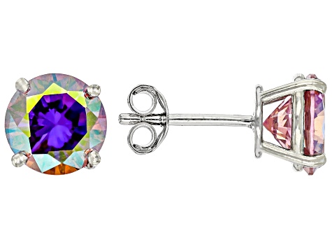 Pink Aurora Borealis Cubic Zirconia Rhodium Over Sterling Silver Stud Earrings 6.65ctw
