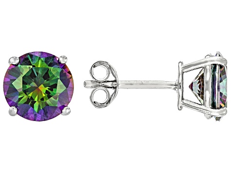 Mystic Green Aurora Borealis Cubic Zirconia Rhodium Over Sterling Silver Stud Earrings 6.65ctw