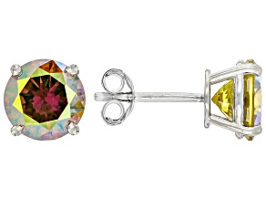 Yellow Aurora Borealis Cubic Zirconia Rhodium Over Sterling Silver Stud Earrings 6.65ctw