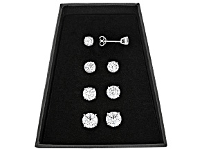 White Cubic Zirconia Rhodium Over Sterling Silver Boxed Stud Set 15.96ctw