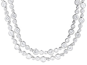 White Cubic Zirconia Rhodium Over Brass Two Row Necklace 34.22ctw