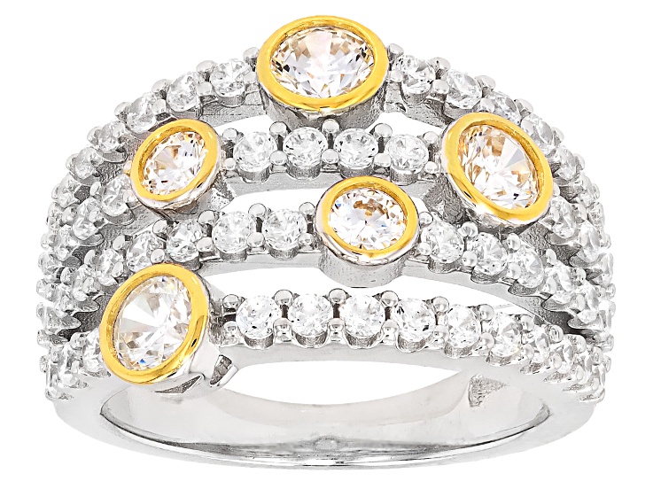 White Cubic Zirconia 18k Yellow Gold and Rhodium Over Sterling Silver Ring 3.61ctw