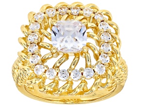 White Cubic Zirconia 18k Yellow Gold Over Sterling Silver Ring 3.27ctw
