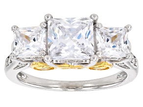 White and Yellow Cubic Zirconia Rhodium Over Sterling Silver Ring 6.93ctw