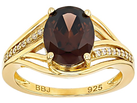 Mocha and White Cubic Zirconia 18K Yellow Gold Over Sterling Silver Ring 3.93ctw