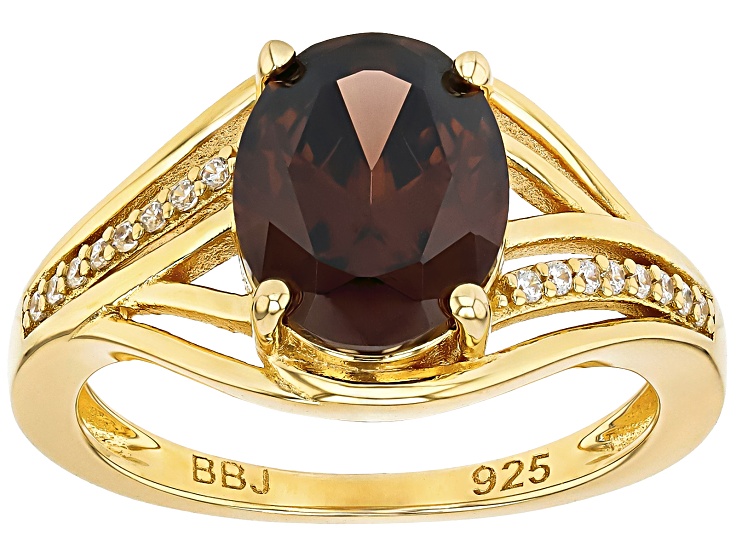 Mocha and White Cubic Zirconia 18K Yellow Gold Over Sterling Silver Ring 3.93ctw